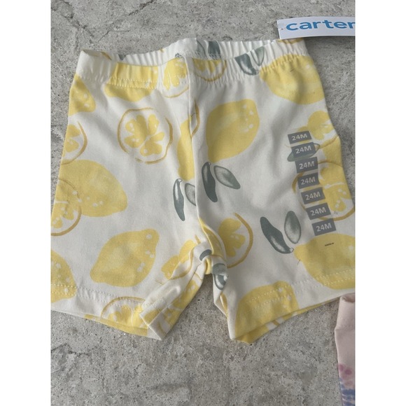 Carter's Set Of 2 Toddler Girls Bike Shorts- Tie-Dye Heart & Lemon Prints - 24 M - Picture 2 of 8
